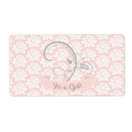 Het is een Roze & Grijs Baby Shower-waterfles voor Etiket