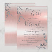 Het is een Roze Metallic Virtuele Baby shower van  Kaart (Voorkant / Achterkant)