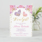 Het is een roze paarse goudelegante vlinder kaart (Staand voorkant)