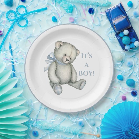 Het is een  Rustic Blue Teddy Bear. Papieren Bordje (Feest)