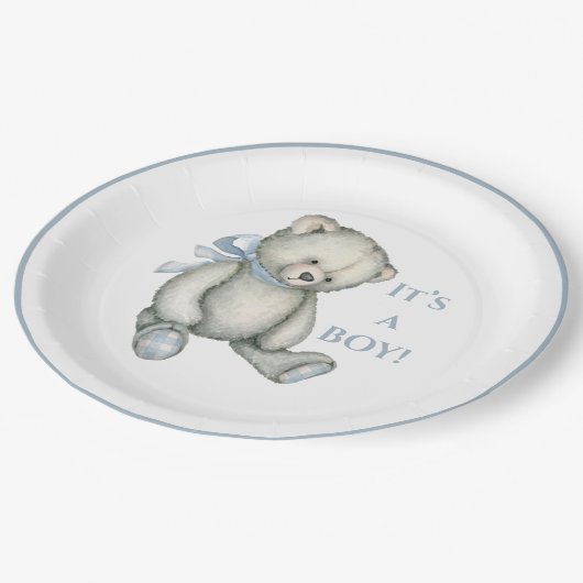 Het is een  Rustic Blue Teddy Bear. Papieren Bordje (Gekanteld)