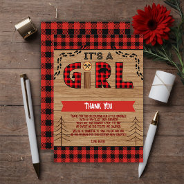 Het is een Rustic Wood Plaid Baby shower voor meis Bedankkaart