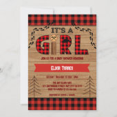 Het is een Rustic Wood Plaid Baby shower voor meis Kaart (Voorkant)