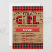 Het is een Rustic Wood Plaid Baby shower voor meis Kaart (Voorkant)