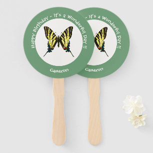 Het is een schaars Swallowtail Vlinder Verjaardags Handwaaier