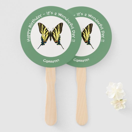 Het is een schaars Swallowtail Vlinder Verjaardags Handwaaier (Voorkant en achterkant)