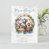 Het is een schattig Baby shower van Boy Cute Anima Kaart (Staand voorkant)