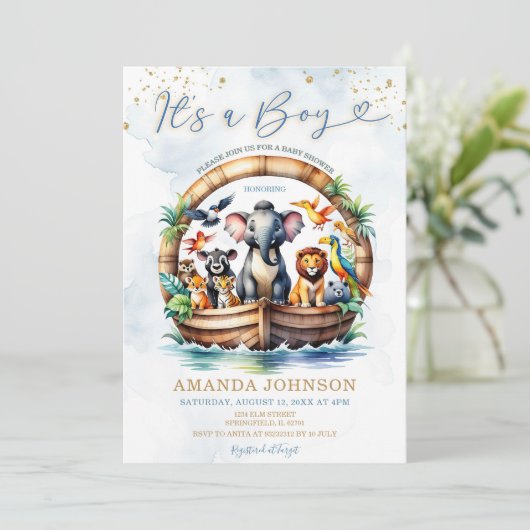 Het is een schattig Baby shower van Boy Cute Anima Kaart (Staand voorkant)