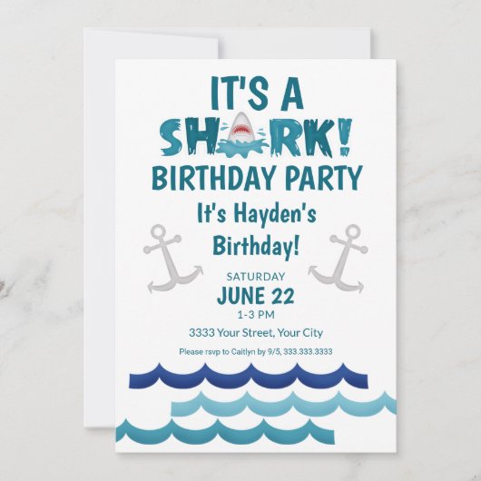 Het is een Shark Birthday Party Kaart (Voorkant)