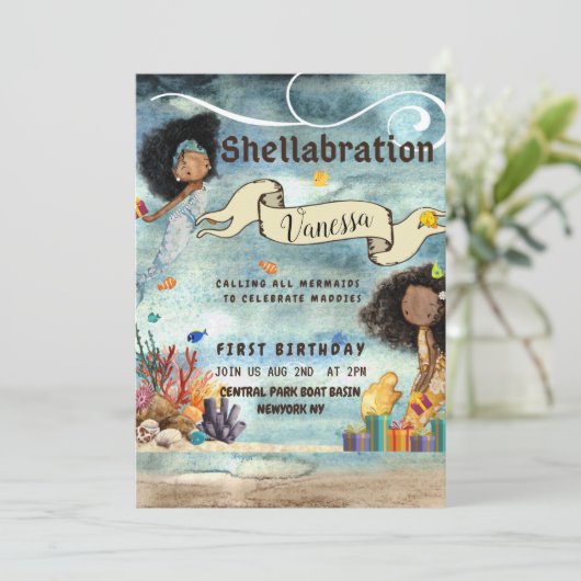 Het is een Shellabratie Verjaardagsuitnodigingskaa (Staand voorkant)