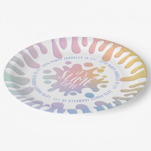 Het is een slijm-tijd-regenboogspleet-feest papieren bordje (Gekanteld)