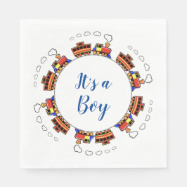 Het is een Speelgoed Train van een jongen Servet