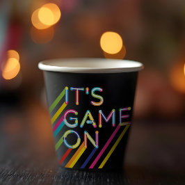 Het is een spelletje op kleurrijk Neon Laser Label Papieren Bekers