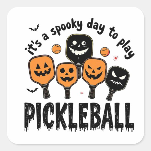 Het is een spookachtige dag om Pickleball Hallowee Vierkante Sticker (Voorkant)