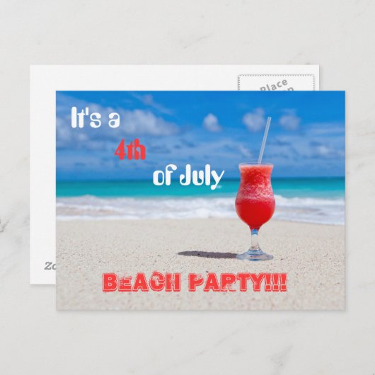 Het is een strandfeest op 4 juli uitnodiging briefkaart (Voorkant / Achterkant)