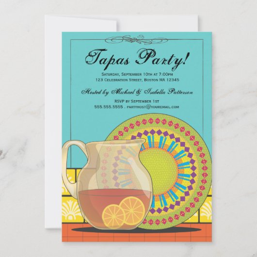 Het is een Tapas Party. Happy Fiesta-uitnodiging Kaart (Voorkant)