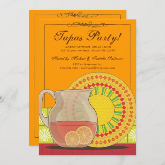 Het is een Tapas Party. Happy Fiesta-uitnodiging Kaart (Voorkant / Achterkant)