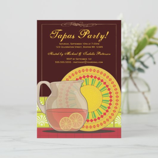 Het is een Tapas Party. Happy Hour Uitnodiging (Staand voorkant)