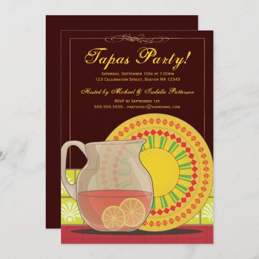 Het is een Tapas Party. Happy Hour Uitnodiging (Voorkant / Achterkant)