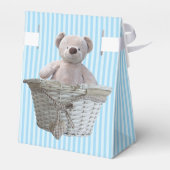 Het is een Teddy Bear Blue Stripes Baby shower Bedankdoosjes (Achterkant)