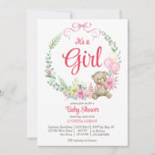 Het is een teddybeer baby shower met bloemetjes. kaart (Voorkant)