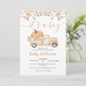 Het is een Tjonge pompoenwagen Rustic Floral Baby  Kaart (Staand voorkant)