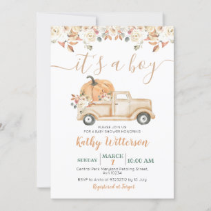 Het is een Tjonge pompoenwagen Rustic Floral Baby  Kaart