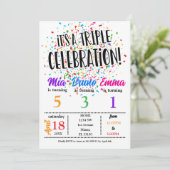 Het is een Triple Siblings verjaardagsuitnodiging Kaart (Staand voorkant)