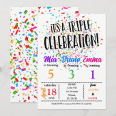 Het is een Triple Siblings verjaardagsuitnodiging Kaart (Voorkant / Achterkant)