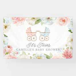 Het is een tweeling Baby Shower Blauw Roze Bloemst Spandoek