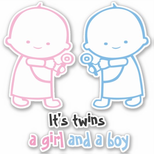 Het is een tweeling een meisje en een jongen roze  sticker (Voorkant)