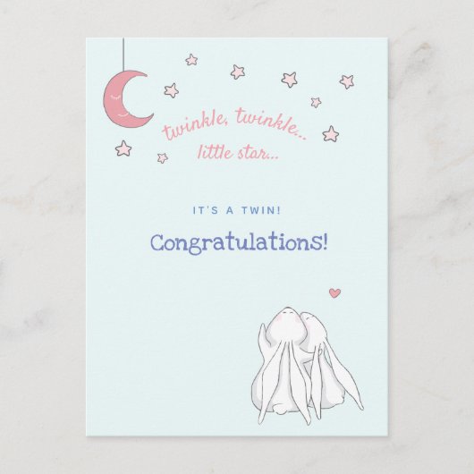 Het is een tweeling! Gefeliciteerd - Knuffel Konij Briefkaart (Voorkant)