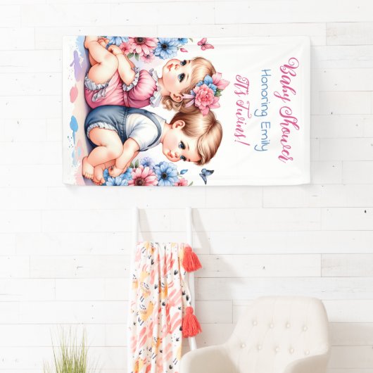 Het is een tweeling! Gepersonaliseerd Baby shower Spandoek (Insitu)