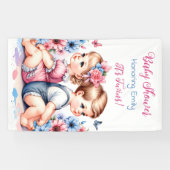 Het is een tweeling! Gepersonaliseerd Baby shower Spandoek (Horizontaal)