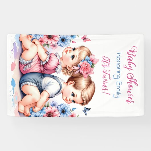 Het is een tweeling! Gepersonaliseerd Baby shower Spandoek (Horizontaal)