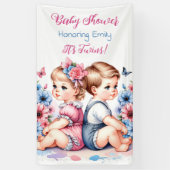 Het is een tweeling! Gepersonaliseerd Baby shower Spandoek (Verticaal)