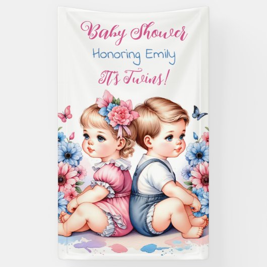 Het is een tweeling! Gepersonaliseerd Baby shower Spandoek (Verticaal)