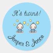 Het is een tweeling!, gepersonaliseerde w. namen,  ronde sticker (Voorkant)