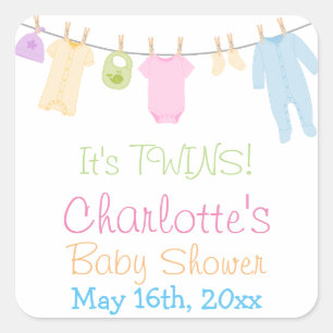 Het is een tweeling! Kleding Baby shower Party Vierkante Sticker