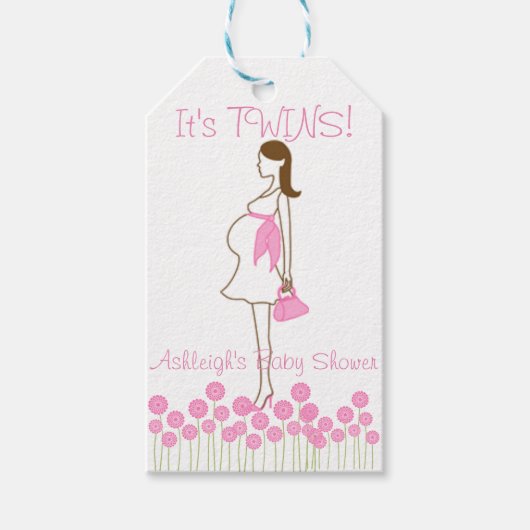 Het is een tweeling! Roze Silhouet Baby shower Cadeaulabel (Voorkant)