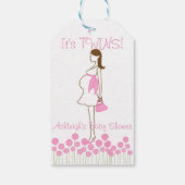 Het is een tweeling! Roze Silhouet Baby shower Cadeaulabel (Achterkant)