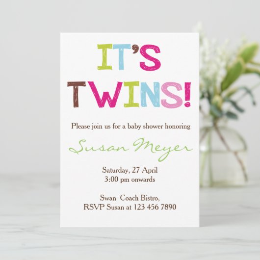 Het is een tweeling! uitnodiging tot baby shower (Staand voorkant)
