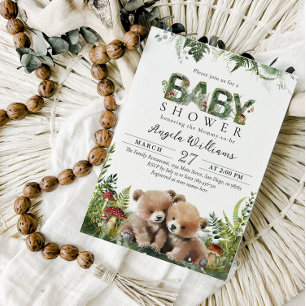 Het is een Twins Adventure Woodland Beren Baby sho Kaart