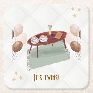 Het is een Twins Coffee Theme Baby shower Kartonnen Onderzetters