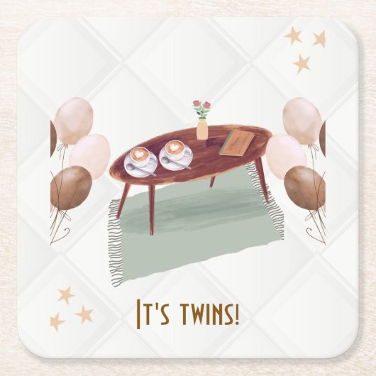 Het is een Twins Coffee Theme Baby shower Kartonnen Onderzetters (Voorkant)