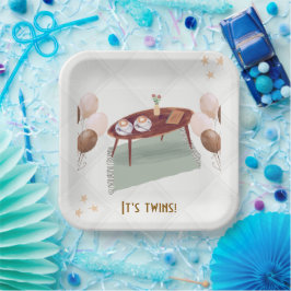 Het is een Twins Coffee Theme Baby shower Papieren Bordje