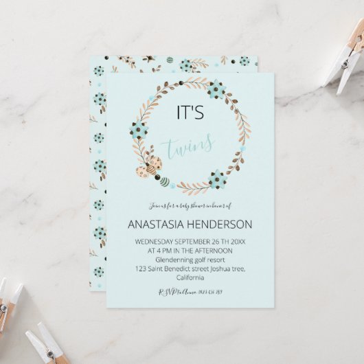 Het is een uitnodiging met twee Baby showers. (Voorkant / Achterkant in situ)