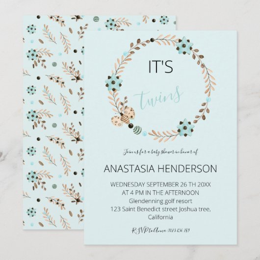 Het is een uitnodiging met twee Baby showers. (Voorkant / Achterkant)