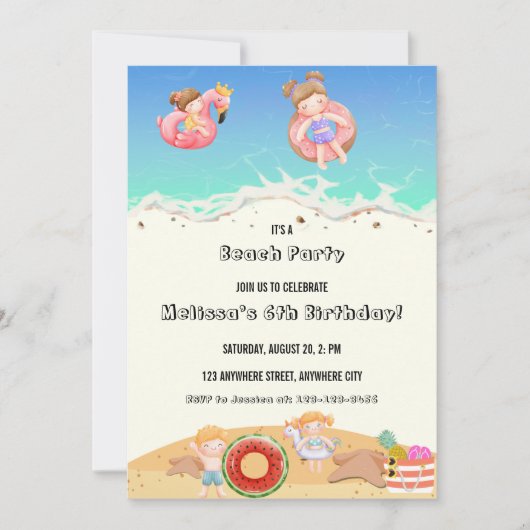 Het is een uitnodiging van de Beach Party Kids van (Voorkant)
