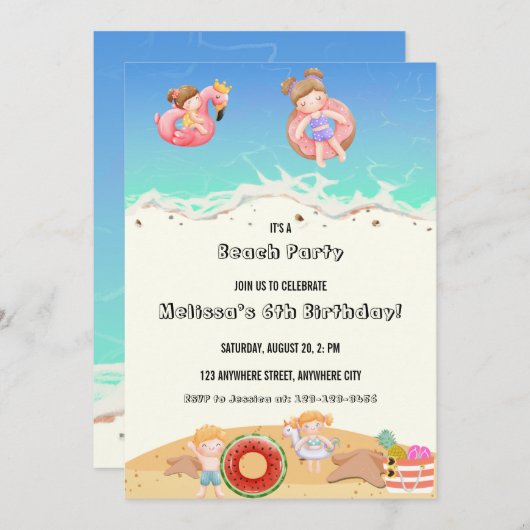Het is een uitnodiging van de Beach Party Kids van (Voorkant / Achterkant)